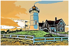 Sun Setting Behind Nobska Light on Cape Cod - Digital Painting